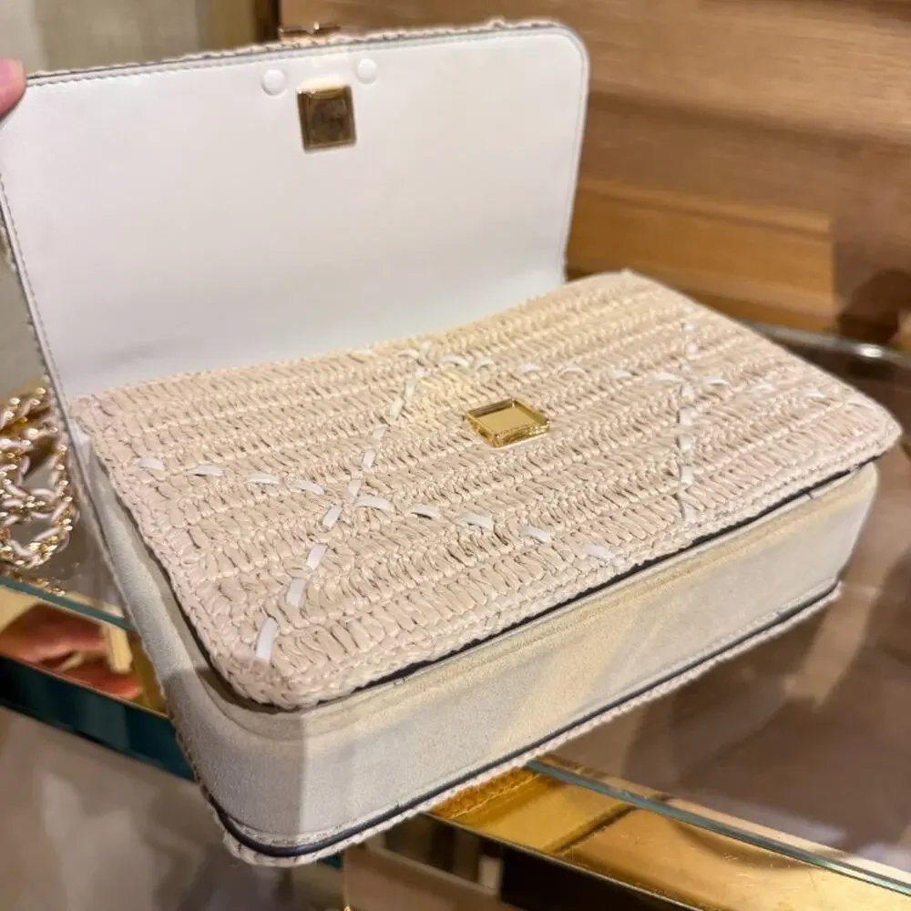 NEW‼️Tory Burch Britten Raffia Crochet Small Shoulder Bag 183122 $670 Raffia